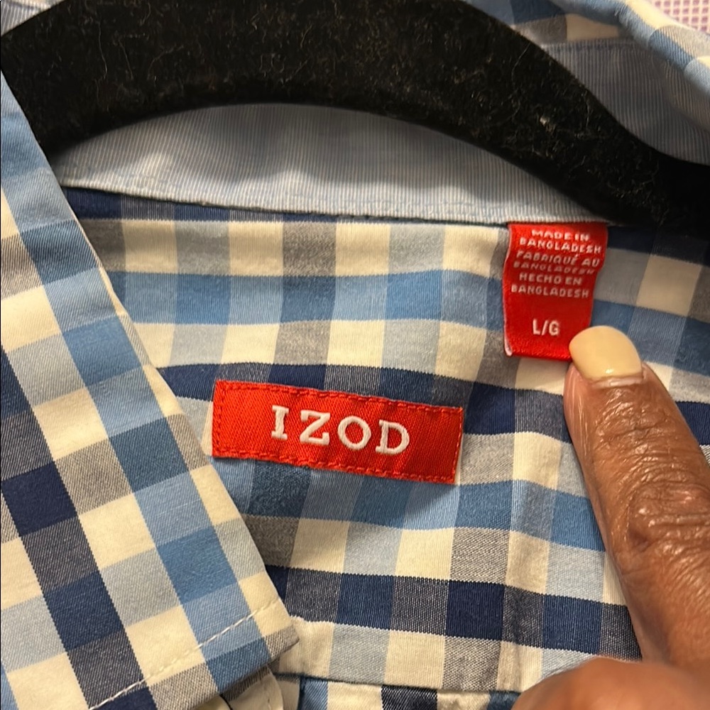 Izod Men's Blue and White Plaid Shirt